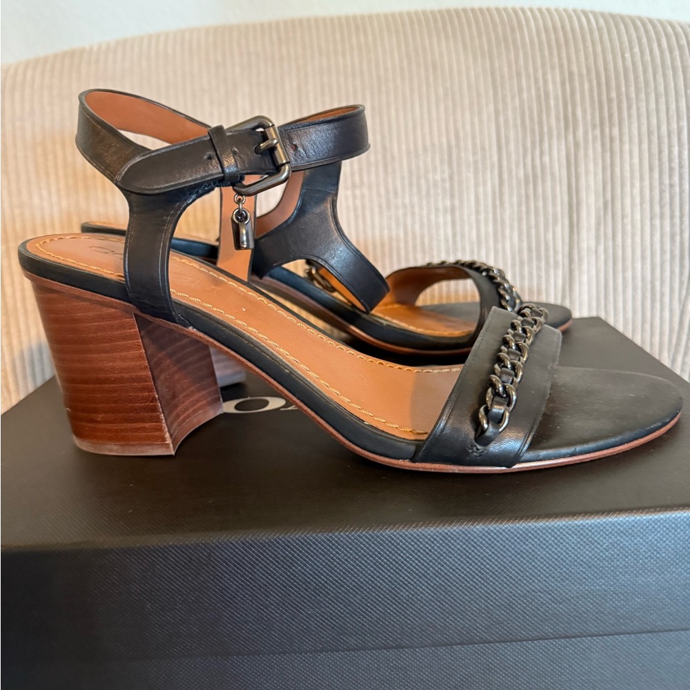 Coach Black Sandals with Chain Detail